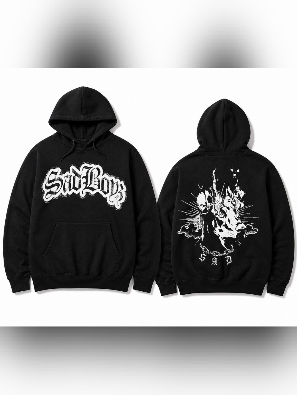 Sad Boyz Black Graphic Hoodie XL Streetwear Pullover Goth Y2K Unisex